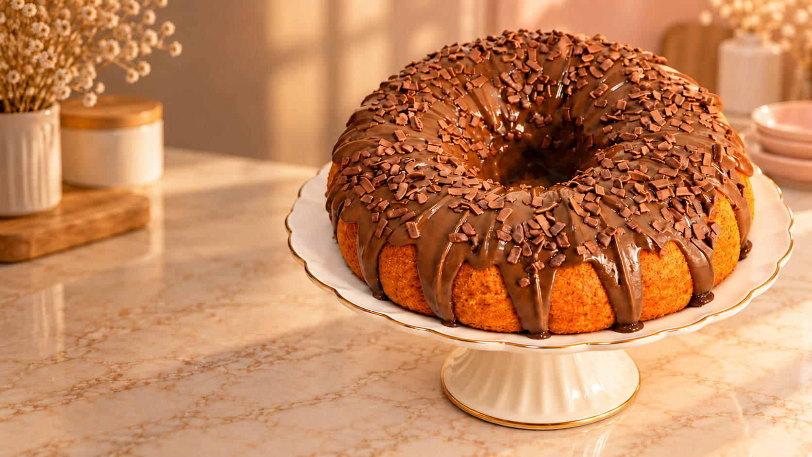 Bolo caseiro de cenoura com cobertura de brigadeiro da Caseiros Bolos e Pães